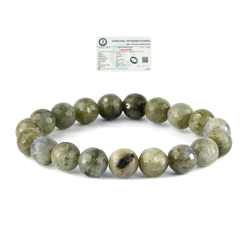 Image of Reiki Crystal Products Certified Labradorite 10 mm Faceted Beads Bracelet for Men & Women, Natural Crystal Stone Stretchable Jewellery for Unique Shine & Daily Wear, Reiki Energized