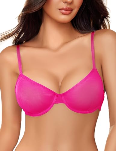 Avidlove Women Sexy Bra Sheer Mesh Unlined Underwire Bras See Throuh Support Everyday Bra Rose Red