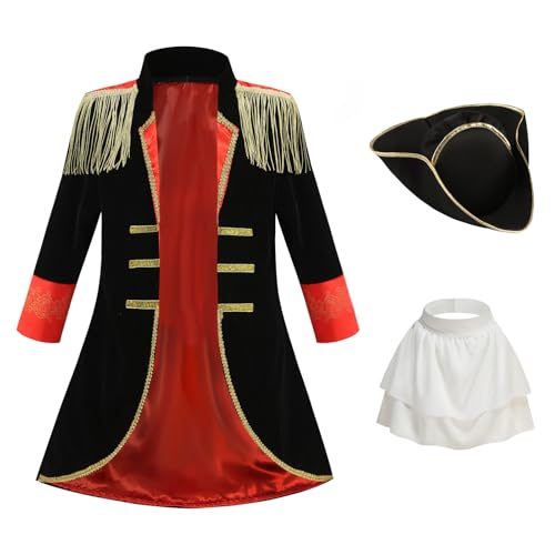 yolsun Napoleon Costume for Kids Colomial Costume Boys Pioneer Costume Historical Revolutionary War Outift for Cosplay (7-8 Years, Black)