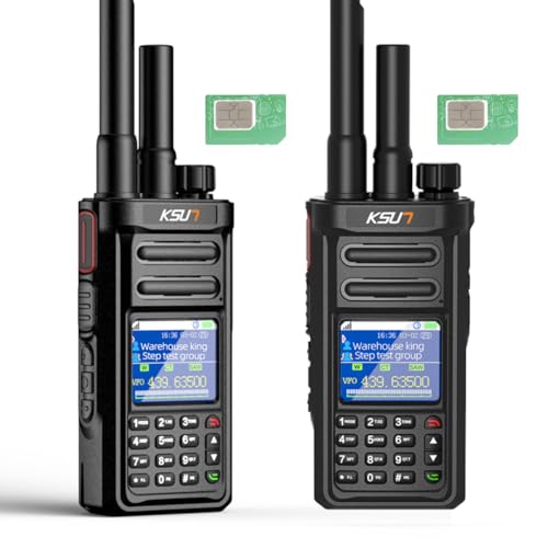 KSUN Global POC Radio with Data Card, UHF Handheld Radio Long Range Walkie Talkie, 4G Network Radio Portable Dual PTT & Antenna, Rechargeable for Industrial Work CT58, 2 Pack