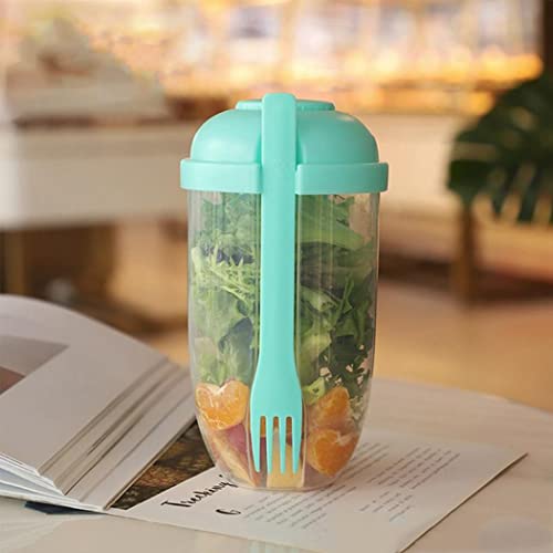 1000Ml Portable Salad Dressing Shake Cup, 2022 New Salad Meal Shaker Cup With Salad Shaker Fork And Keep Fit Fruit Vegetable Salad Dressing Container To Go Perfect For Work, Travel, Picnic(Green) #TOP3