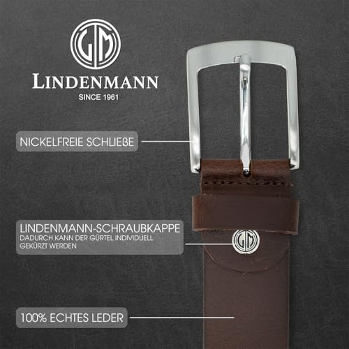 Lindenmann - Cinturón para vaqueros XXL, 4 mm, de cuero de búfalo, para hombre marrón 115 - imagen 3