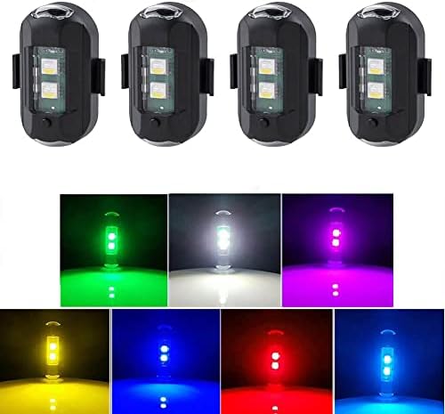 4PCS LED Strobe Lights 7 Colors Drone Anti-Collision Lights Rechargeable Night Warning Light for Car Motorcycle Aircraft RC Boat