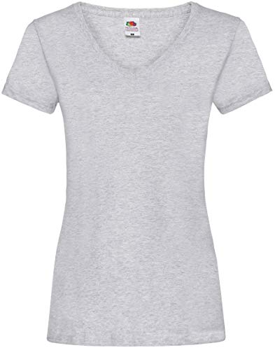 FRUIT OF THE LOOM Women's V-neck Valueweight T Shirt, Heather Grey, M UK