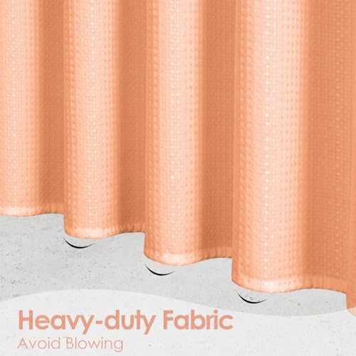 Image of HOMETHREADS Embrace Luxury with Our 6-Feet Long Premium Polyester Shower Curtain with 12 Hooks for a Lavish Bathroom Ambiance | Stylish, Splendid, and Perfectly Sized (White Shade Peach, 180x200cm)