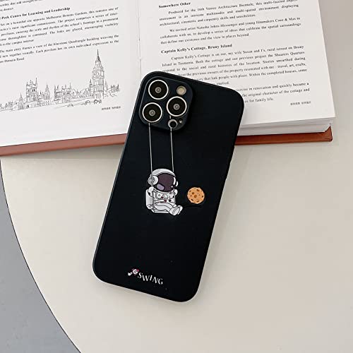 Yonds Queen for iPhone 13 Pro Cute Case, Cool Cartoon Swing Astronaut Planet Moon Design Stylish Soft TPU Bumper Shockproof Anti-Slip Protector Case (iPhone 13 Pro, Black Planet)
