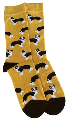 Purple Possum UK® Border collie Dog Socks Sheep Dogs Pattern Bamboo Cotton Blend Yellow Socks Gift Idea Women's Size 4 to 7