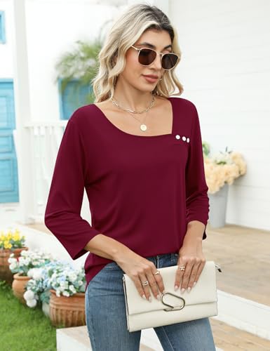 Image of LOMON Womens 3 /4 Length Sleeve T Shirts Asymmetrical Neck Tops Business Blouses for Women Fashion 2026