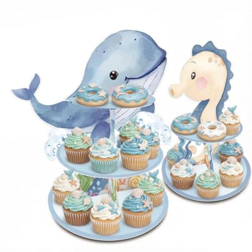 GRULLIN Under the Sea Cupcake Stands, Ocean Baby Shower Birthday Decoration