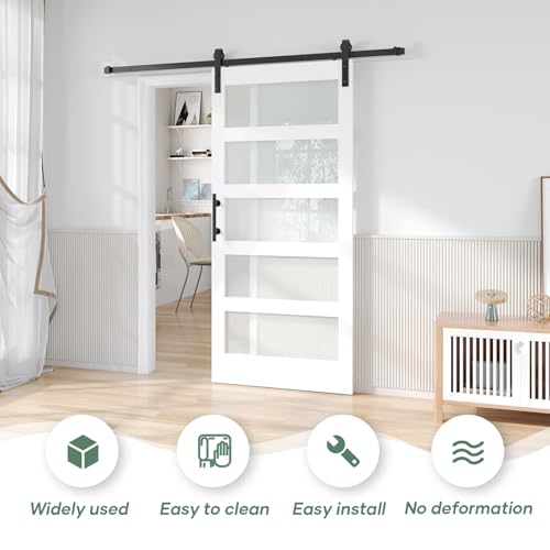 Image of Fredbeck 36x80 White Frosted Glass Barn Door with 6.6FT Hardware Kit,Modern