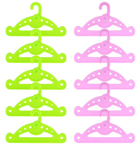 ZITA ELEMENT Clothes Hangers for American 18 Inch Girl Doll Wardrobe Accessories - 10 Pcs (5 Green and 5 Pink) Doll Hangers for 14 Inch - 18 Inch Doll Clothing Outfits