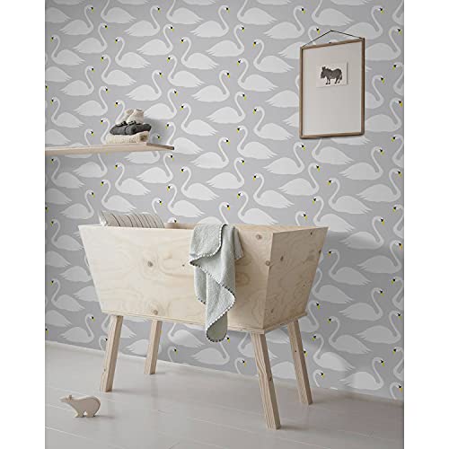 Papier peint cygnes grand format pour masquer les défauts des murs de salon - 2