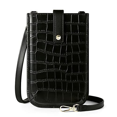 Coopay Étui pour téléphone portable à bandoulière pour femme -Facile à transporter - Avec compartiments pour cartes - Bandoulière réglable Convient pour téléphone portable de moins de 6,7", Noir Cover
