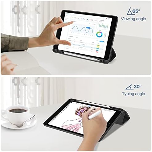ProCase for 10.2 Inch iPad 9th Generation 2021/ iPad 8th Generation 2020/ iPad 7th Generation 2019 Case, Trifold Hard Shell Smart Cover with Pencil Holder Black