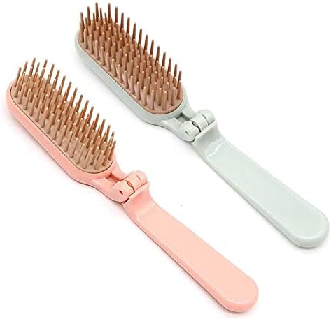 2Pcs Folding Hair Brush Hair Comb Portable Mini Massage Hair Brush Anti-Static Anti-knot for Women & Girls Size for Handbag