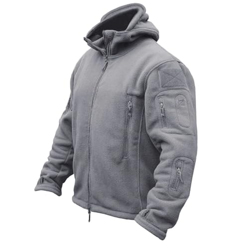 Veste polaire homme pour randonnée et quotidien gris clair XXL chaude avec capuche intégrée