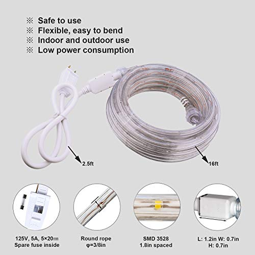 image for Areful LED Rope Lights, 16ft Daylight White Strip Lights with Clear PV