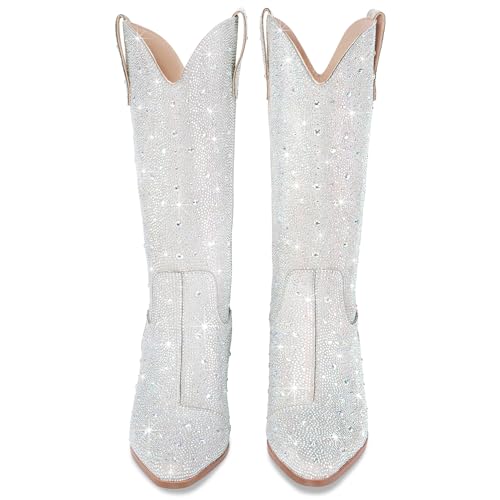 Image of Cowgirl Ankle Boots Cowboy Boots for Women Western Booties Rhinestone Chunky Heel Fashion Comfortable Side Zipper