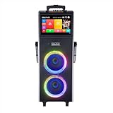 Dolphin KaraokeBox 2100R Rechargeable Karaoke Machine – 2 Wireless Mics, 14' Touchscreen, Dual 10' Speakers, Voice Modulation, Bluetooth, USB, TF, FM, AUX, Portable Design