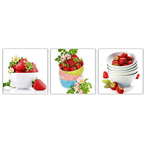 Tableau fraise moderne en 3 panneaux pour décoration murale