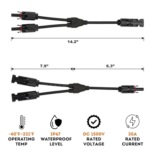 XYRIS Solar Connectors Y Branch Parallel 1 to 2 Adapter Cable Wire Plug Tool Kit for Solar Panel (M/FF+F/MM)
