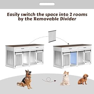 Mupater large dog crate furniture for 2 dogs with removable divider double wooden dog cage table with 2 large drawers  safety locks decorative indoor dog kennel furniture white   cucciolini doodles