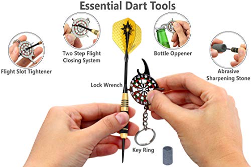 CC-Exquisite Professional Darts Set - 6 Steel Tip Darts Complete with 12 Dart Flights and 12 Aluminum Shafts Customizable Configuration, 12 O-Rings, Tool, Sharpener and Case for Man Cave & Game Room - Thumbnail 6