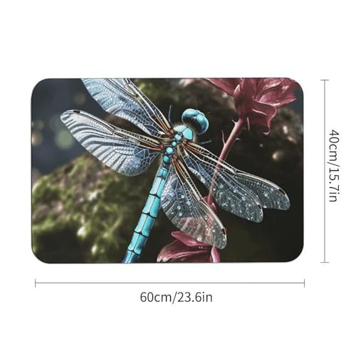 Tapis de sol bleu libellule pour sol de salle de bain et douche