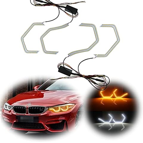 GTINTHEBOX Switchback Amber/White Headlight LED Daytime Running Lights Angel Eye Retrofit Kit with Relay Wiring for BMW 2 3 4 5 Series Cover