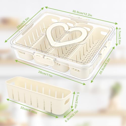 Snackbox mit 4 Fächern,Snackschale mit Deckel und Griff, Tragbar Snackbox Organizer,für Party,Picknick ,Trip,für Süßigkeiten Obst Keksen Dessert Gemüse Nüsse,Snackteller aus PP Spülmaschinenfest