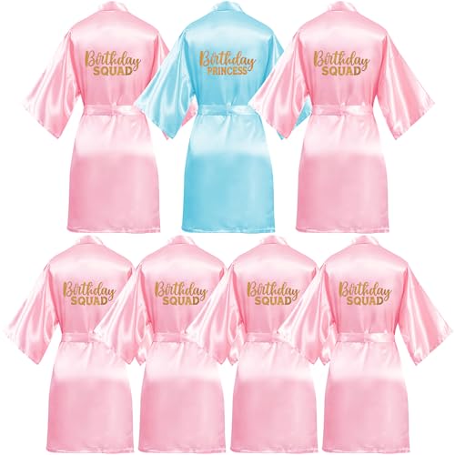 MSYU 7 peças de roupão de esquadrão de aniversário, material para festas de spa, aniversário, princesa, unicórnio, pijamas para meninas, Rosa, azul claro