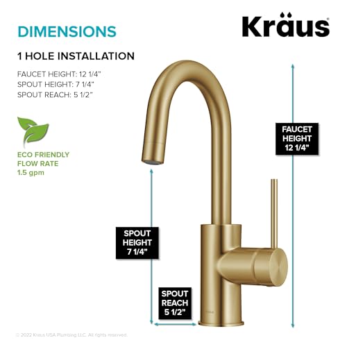 KRAUS Oletto Single Handle Kitchen Bar Faucet with QuickDock Top Mount Assembly in Brushed Brass, KPF-2600BB by Kraus - Image 4
