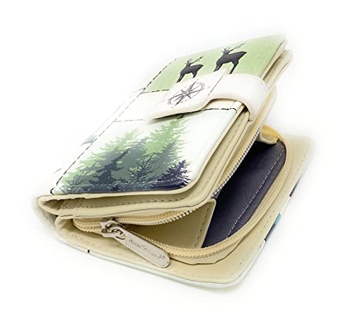 Shag Wear Wild Life Moose Polar Bear Wolf Canadian Geese Small Wallet for Women and Teen Girls Vegan Faux Leather 4.5" Beige4