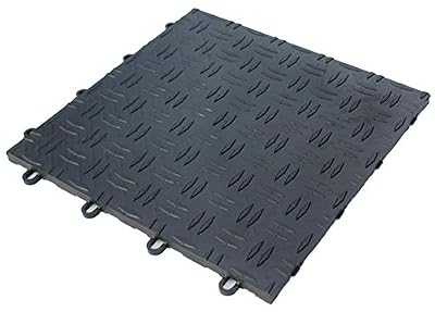 Diamond Pattern DeckPlate Modular Interlocking Garage, Patio Tiles - Black 100 Tile Set
