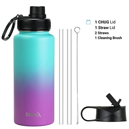 Image of Drinco Stainless Steel Water Bottle Spout Lid Vacuum Insulated Double Wall Water Bottle Wide Mouth Leak Proof Keep Cold Sport Camping Hiking (32oz Ombre Fuchia Teal)