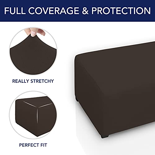 Image of PureFit Stretch Rectangle Ottoman Cover Footstool Cover, Chocolate | Fleece Large Ottoman Slipcovers Soft Form Fit Rectangle Slipcover for Folding Storage with Nonslip Elastic Bottom