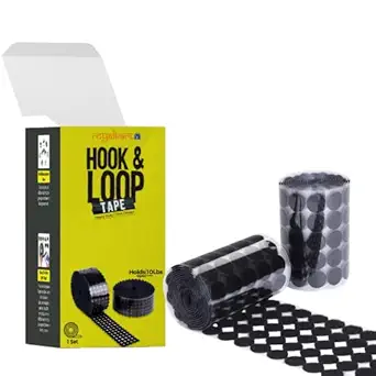 Royalkart 100 Pcs Set Self Adhesive Black Hook and Loop Round Dots 18mm (3/4 inch),Waterproof Sticky Glue Fastener Suitable for School Classroom, Office, Home (Sticky Back Coins)