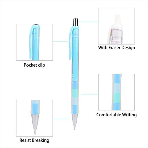 Kolewo4Ever 24 Pieces Mechanical Pencils Set Included 12 Pieces 0.9 Mm Mechanical Pencils, 8 Tubes 0.9 Mm Pencil Lead Refills,3 Pieces Erasers With 1 Piece Clear Plastic Bottle #TOP2