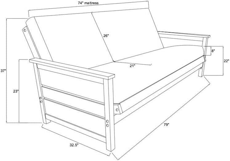 Maykoosh Naturally Nice Full-Size Futon Frame Set in Weathered Brown Finish with Mattress, Convertible Feature, Lounge Room Type - Solid Hardwood Construction Cream/No Drawers