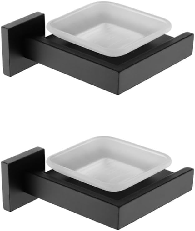 Matte Black Bathroom Accessories Towel Rail Rack Paper Holder Toilet Brush Holder Glass Wall Shelf Soap Dish Toothbrush Holder,Paper Holder (2pcs Soap Dish)