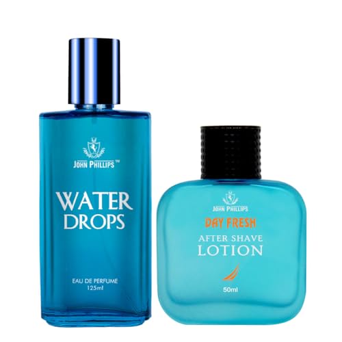 Image of JOHN PHILLIPS Water Drops & Day Fresh After Shave | Eau De French Perfume Combo Gift Set For Men Pack of 2