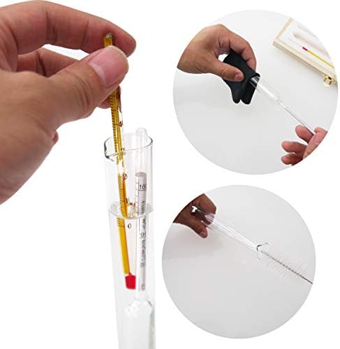 Notimin 3 Pack Alcohol Hydrometer Includes Glass Cylinder Thermometer Detection of 0-100 vol% Concentration for Spirits Distilled Whiskey Vodka Cognac