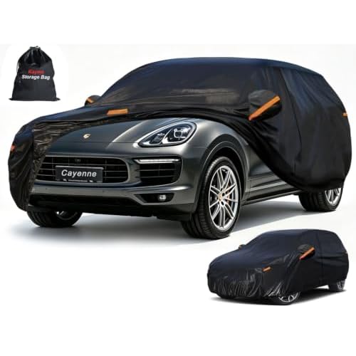 Kayme 7 Layers SUV Car Cover Custom Fit for Porsche Cayenne (2002-2025) Waterproof All Weather for Automobiles, Outdoor Full Cover Rain Sun UV Protection.Black PE-Black Custom Fit Porsche Ca