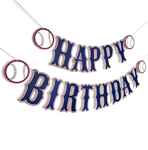 OZCZKZZ Happy Birthday Banner Baseball Navy Blue Baseball Birthday Party Decorations