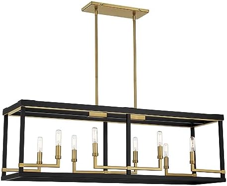 Minka Lavery 2118-726 Union Estates Island Chandelier, 8-Light, 480 Total Watts, 40-in H x 12.75-in W, Coal Black and Soft Brass