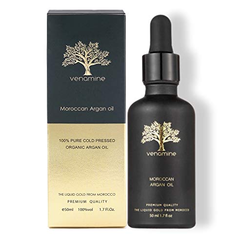 VENAMINE 100% Moroccan Argan Oil USDA Certified Organic (1.7oz / 50mL) Moroccan oil Pure Cold Pressed Extra Virgin Premium Moisturizer Treatment for Dry & Damaged Skin, Hair, Face, Body, Scalp & Nails