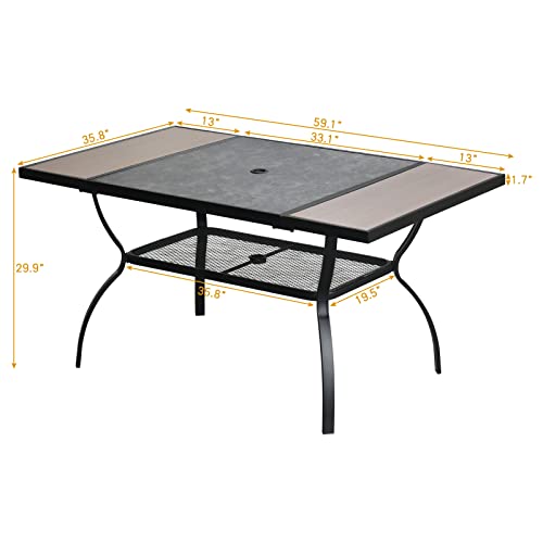 Edmaxwell Patio Dining Table 60"X 37" Rectangular Outdoor Metal Table For 6 Large Furniture Tables Bistro Table Wood Like And Marbling Table Top With 1.73” Umbrella Hole For Garden Backyard Poolside #TOP2