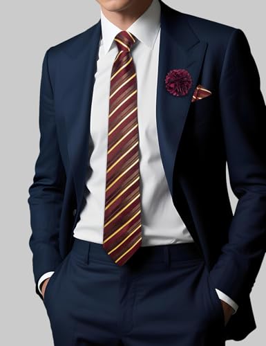 Image of DiBanGu Mens Zipper Tie Silk Pre-Tied Necktie with Gift Box | Jacquard Woven,Paisley Solid Plaid Pattern,6PCS with Pocket Square,Cufflinks and Lapel Pin,for Wedding Party Formal Business