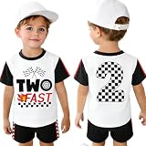 2° compleanno, abbigliamento per bambini con auto da corsa Two Fast, abbigliamento estivo per il secondo compleanno, set da due pezzi, maglietta e pantaloncini con bandiera da corsa, Nero , 2 Jahre