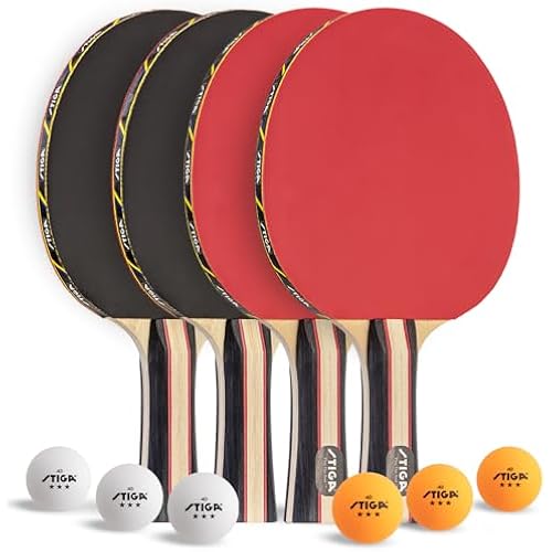 STIGA Performance 2 or 4 Player Table Tennis Set – USATT Approved Rackets and 3-Star Balls – 5-Ply Blade & Flared Handle – Perfect for Skill Development